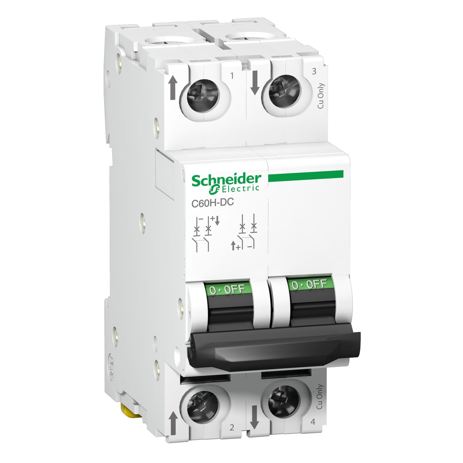 Schneider C65H 2 pole 2P DC circuit breakers 16A and 63A 