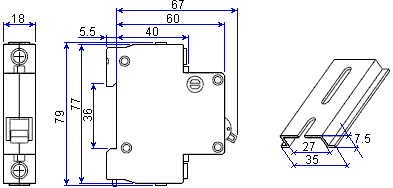 Circuit breaker DZ47-63 1P dimensions