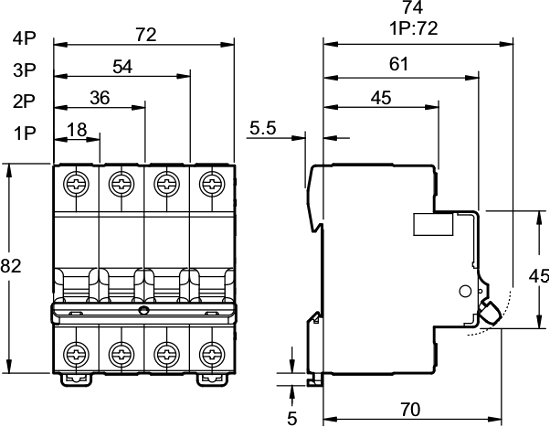 Размеры автоматических выключателей серии Easy9