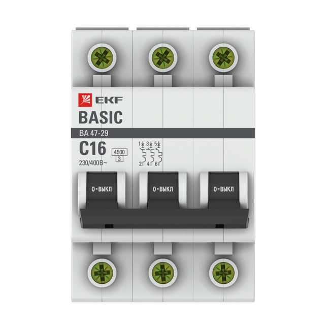 mcb4729-3-16C Circuit breaker VA47-29 3P 16A C 4.5kA EKF