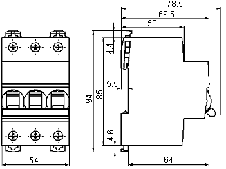 Размеры выключателя iC60N 3P