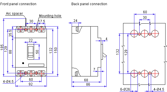 Circuit breaker AM1-100L dimensions