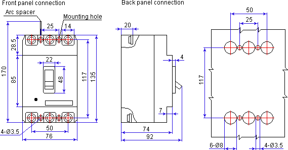 Circuit breaker AM1-63L dimensions