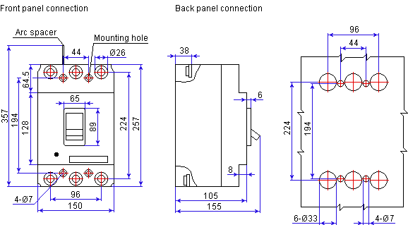 Circuit breaker AM1-400L dimensions