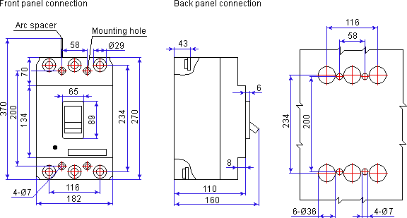 Circuit breaker AM1-630L dimensions