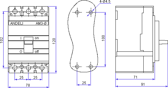 Размеры автомата AM3-125S/3P