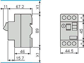 Основные размеры автоматического выключателя серии GV2ME