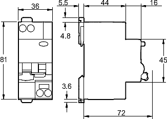 Dimensions of residual current circuit breaker DPN N Vigi series