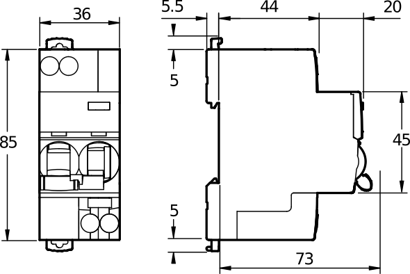 Размеры дифференциального выключателя серии iDPN N Vigi