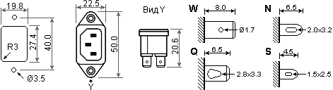 Размеры разъема Arcolectric 0707-1-C