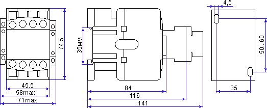Dimensions of the contactor KM103-009A-220V-11