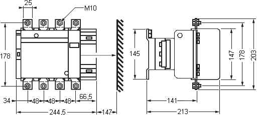Размеры контактора LC1F2654Q7