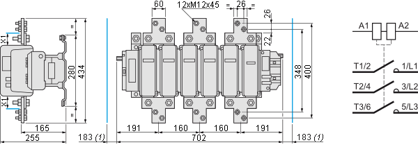 Размеры контактора LC1F780Q7