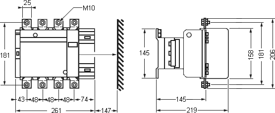 Размеры контактора LC1F4004P7
