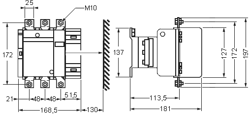 Размеры контактора LC1F225Q7