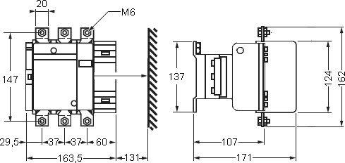 Размеры контактора LC1-F115