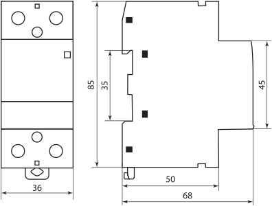 Размеры двухполюсного контактора TDM KM63 40A