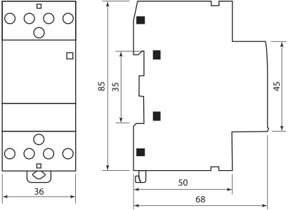 Размеры четырехполюсного контактора TDM KM63 20A