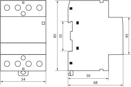 Размеры четырехполюсного контактора TDM KM63 63A