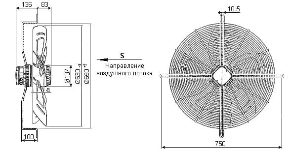 размеры вентилятора осевого YWF6D-630S