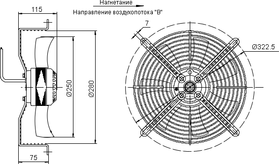 размеры вентилятора осевого YWF.A2S-250B7DII-A00