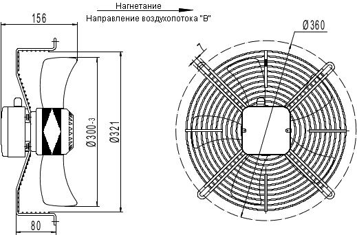Размеры вентилятора осевого YWF.A4T-300B-5DIA00