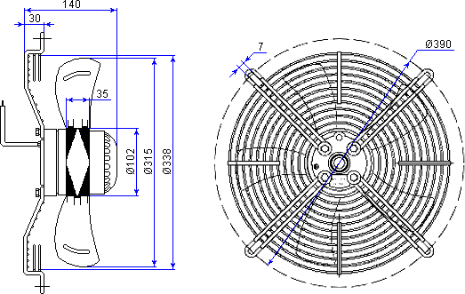 Dimensions of the axial fan YWF.A4S-315S5DII-A11