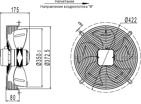 размеры вентилятора осевого YWF.A4S-350B5DI-A00