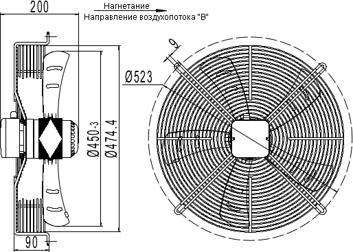 размеры вентилятора осевого YWF.A4S-450B5DI-A00
