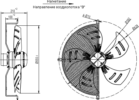 Размеры вентилятора осевого YWF.A4T-550B-5DIA00