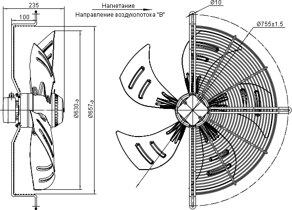 размеры вентилятора осевого YWF.A4S-630B-5DIA00