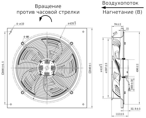 Размеры вентилятора EC92-400BDSE