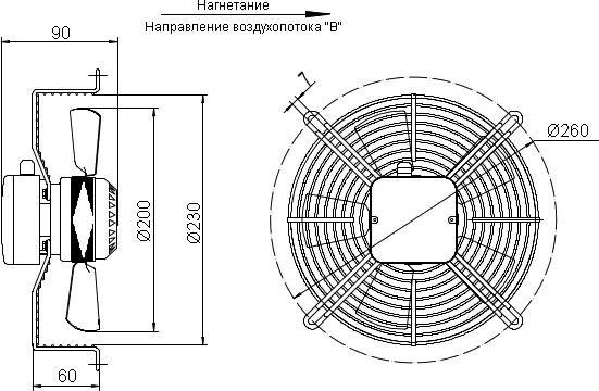 размеры вентилятора осевого YWF.A4S-200B5DI-A00