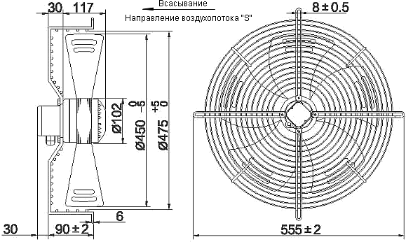 Размеры вентилятора осевого YWF4E-500SDI