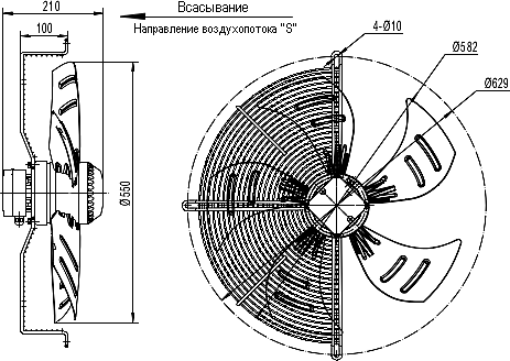 Dimensions of the axial fan YWF.A4T-550S-5DIA00