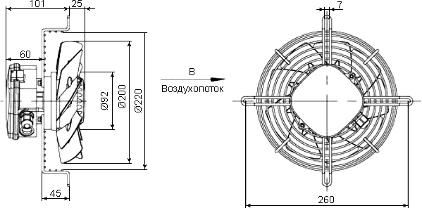 Axial fan YWF2E-200B dimensions