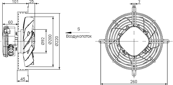 Axial fan YWF2E-200S dimensions