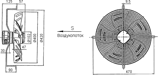 Размеры осевого вентилятора YWF4D-400S