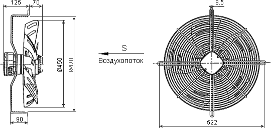 Размеры осевого вентилятора YWF4D-450S