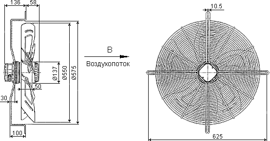 Размеры нагретающего осевого вентилятора YWF4D-550B