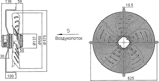 Размеры осевого вентилятора YWF4E-550S