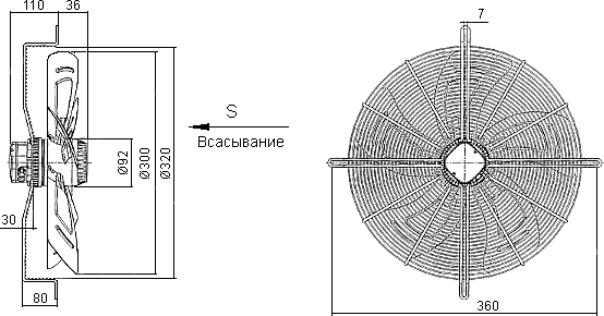 Размеры осевого вентилятора YWF4E-300S