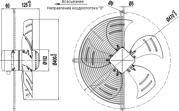 размеры вентилятора осевого YWF.A4S-400S5BI-A00