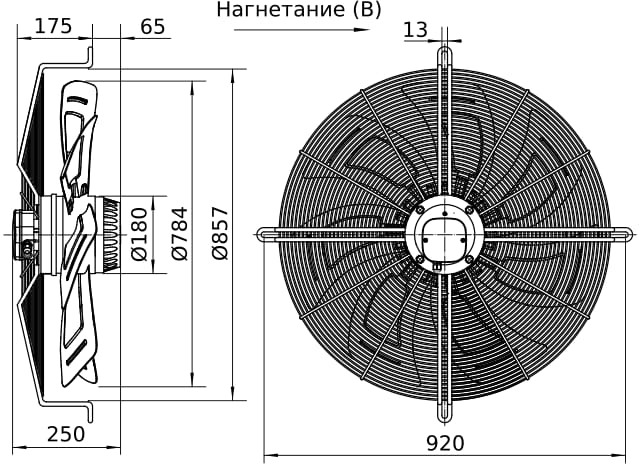 Размеры вентилятора YWF6D-800B-180/75-G