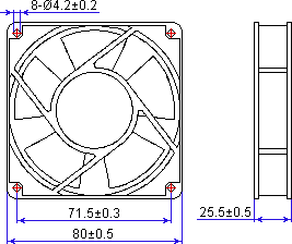 Ac fan YZ-8025 dimensions
