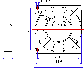Axial fan F2E-92B-230 dimensions