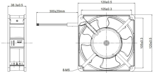 Размеры вентилятора Y1238-A22X-5PBHL