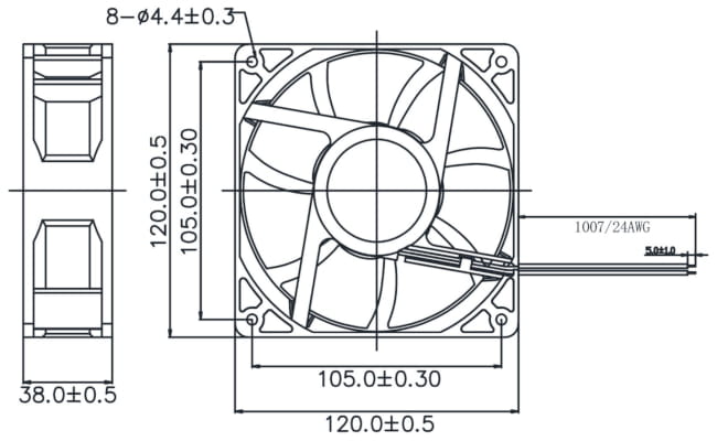 Размеры вентилятора Y1238-D24X-7PBHL