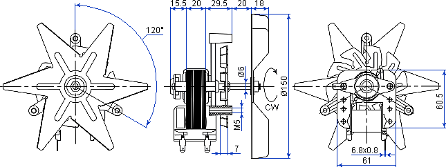 Размеры вентилятора YJ61-20A-1