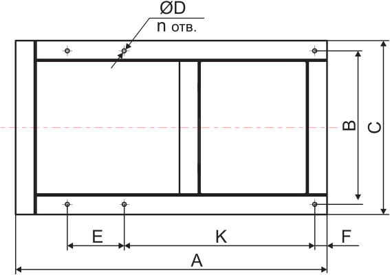 Габаритные и присоединительные размеры основания рамы вентиляторов серии 80-75